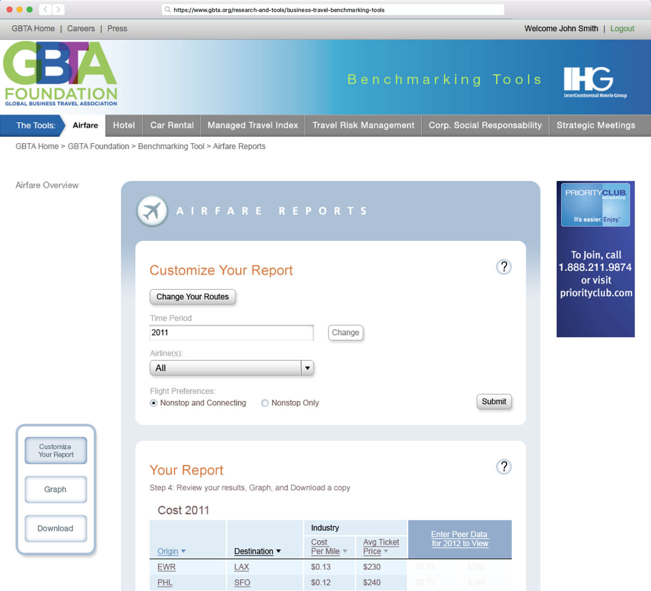 Desktop view of the Airfare Reports dynamic form