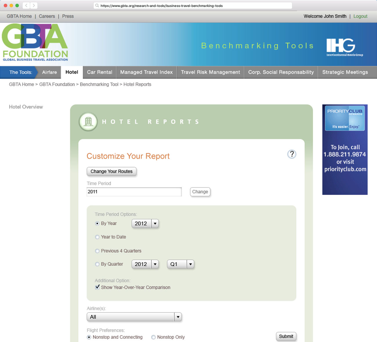 Desktop view of the Hotel Reports dynamic form