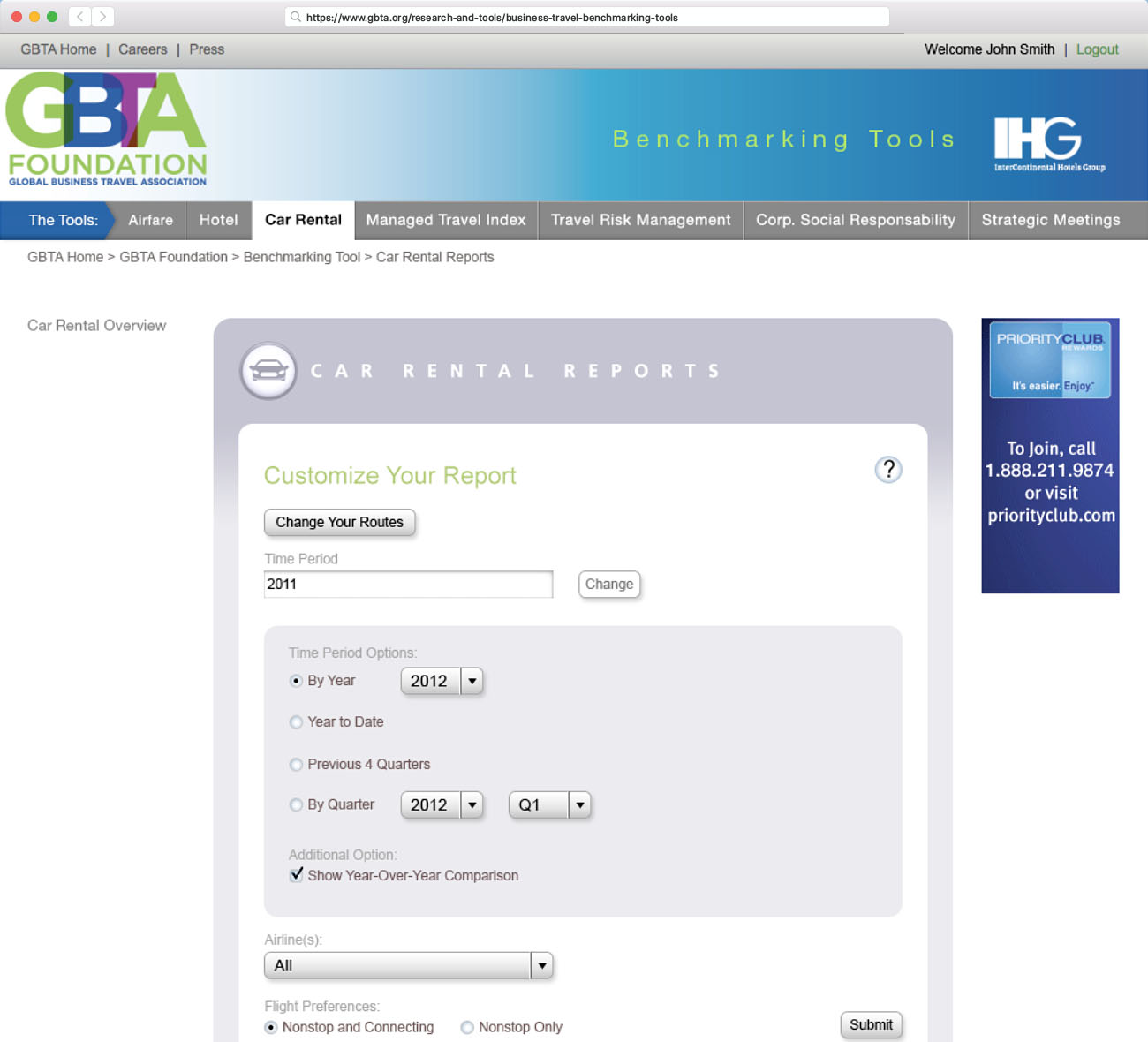 Desktop view of the Car Rental Reports dynamic form