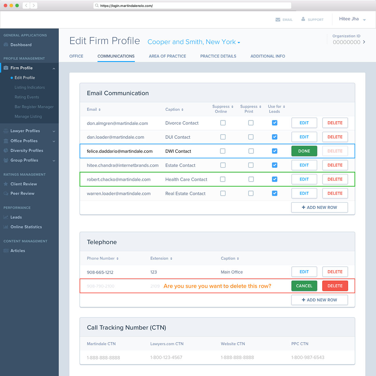 Firm Profile Screen: Communications