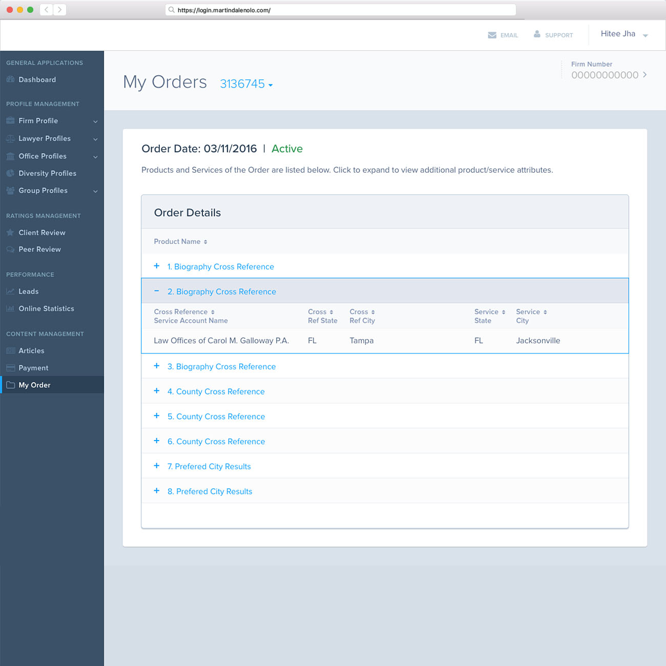 My Orders Screen: Service Order Listing