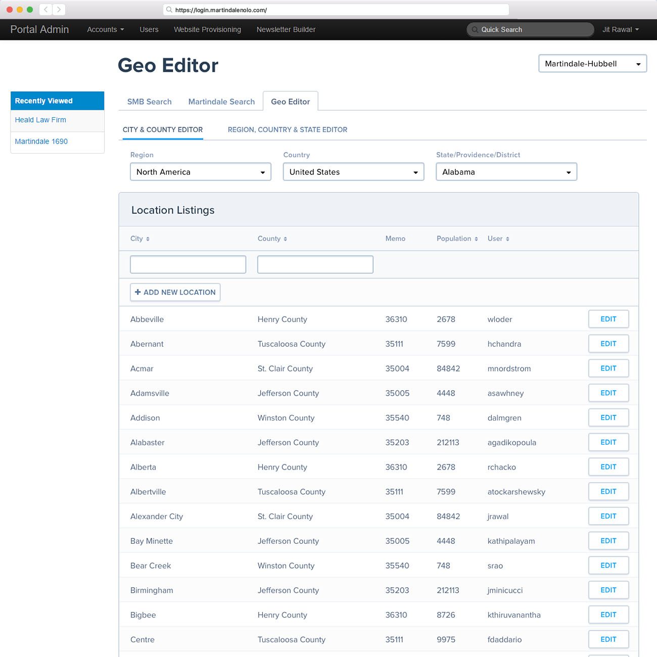 Geo Editor Screen: Search Listings