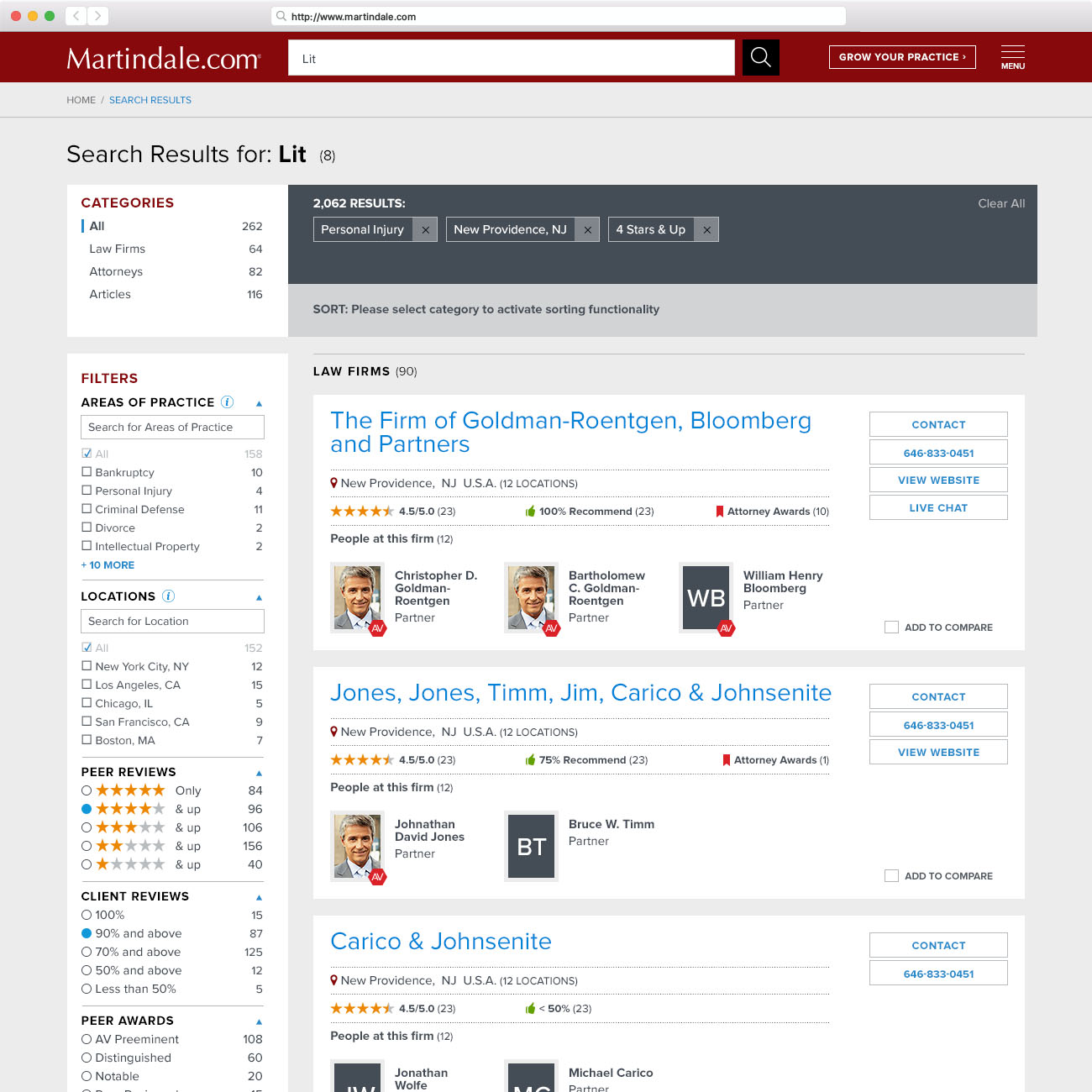 Desktop view of the Search Results & Filters