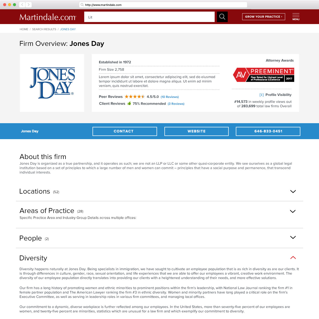 Desktop view of the Law Firm Profile