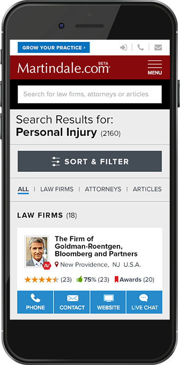 Mobile view of the Search Results