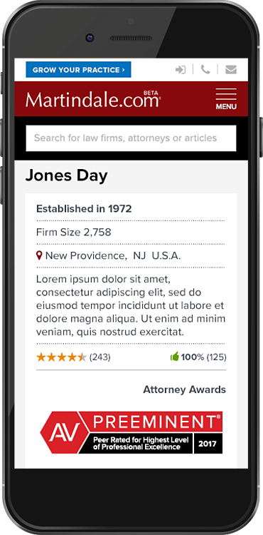 Mobile view of the Law Firm Profile