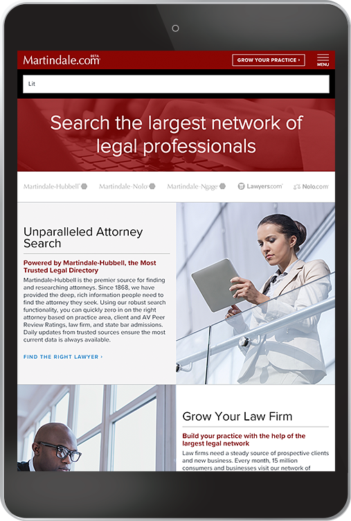 Tablet view of the Homepage