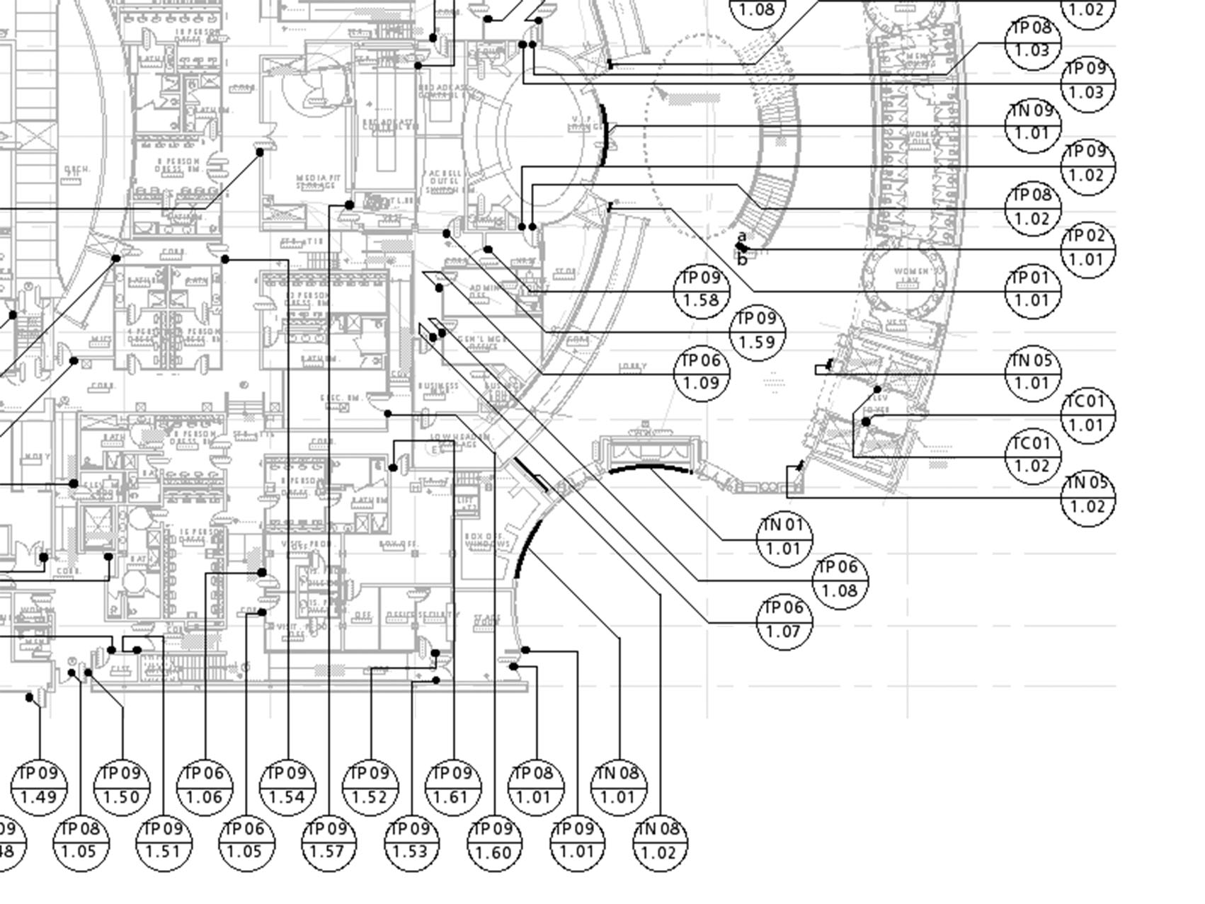 Kodak Theatre (Academy Awards Theatre): Detailed view of the level 1 floor plan and sign locations